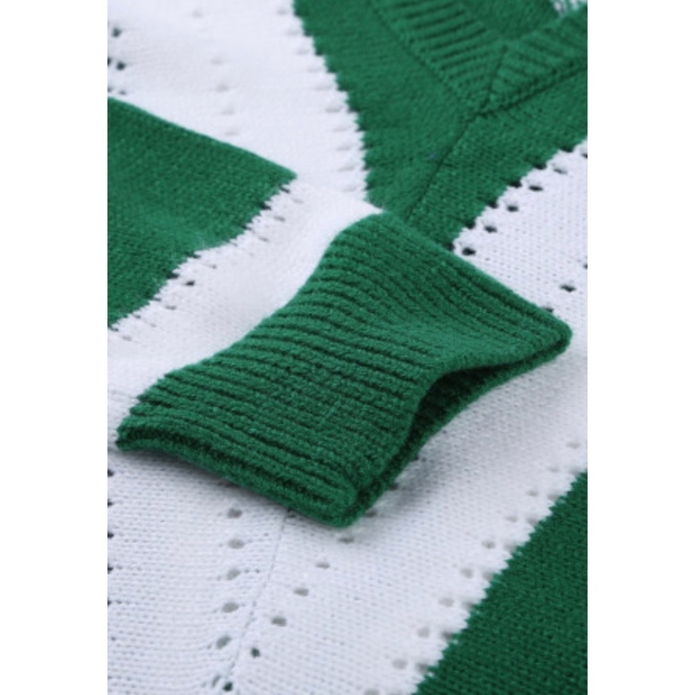 🤩HPx5💚Green & White Striped V-Neck Knit Sweater - Picture 4 of 7